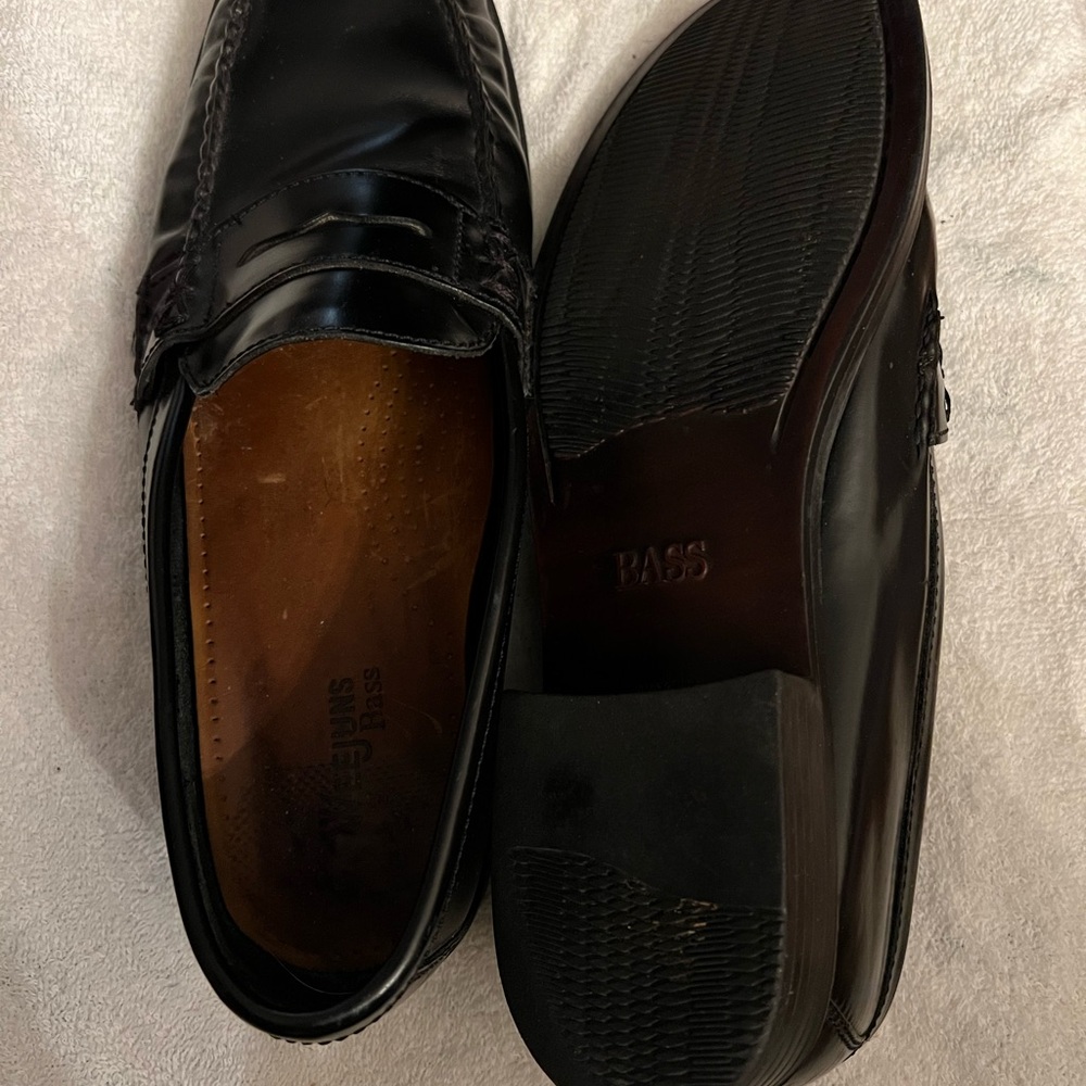 Bass Black Leather Penny Loafers